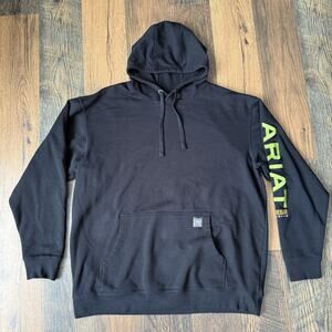 Ariat Rebar Hoodie Sz XL Tall Black Pullover Sweatshirt Workwear Logo Sleeve